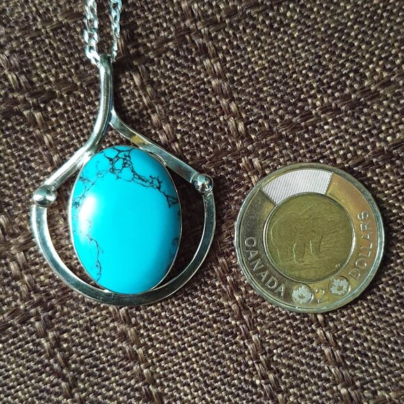 Vintage Mexican Southwestern 925 Sterling Silver Blue Howlite Statement Pendant - Picture 6 of 10